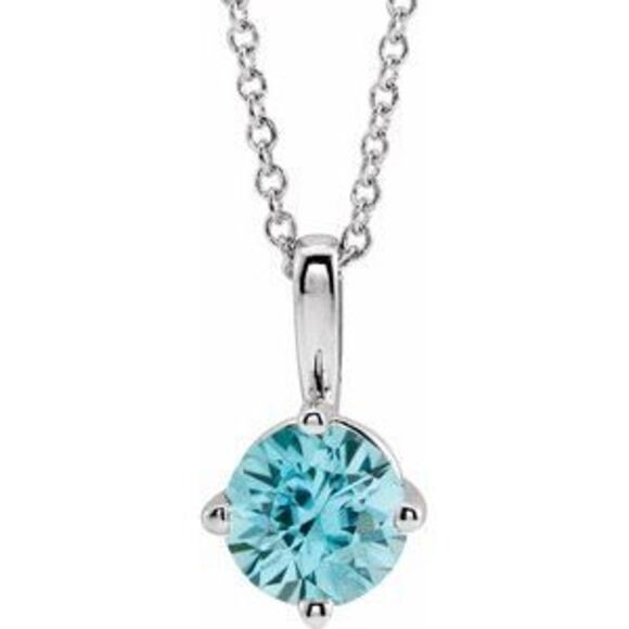14K White 4 mm Natural Blue Zircon Solitaire 16-18